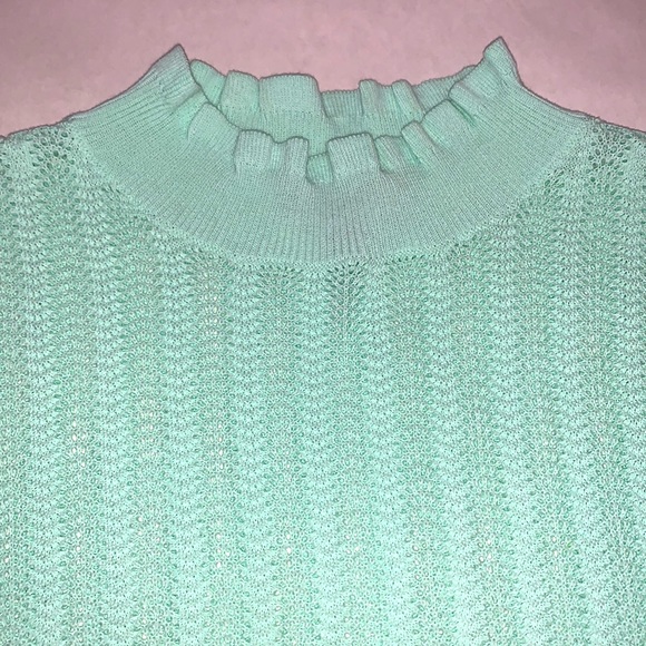 J. Crew Pointelle Ruffle Mock Neck Sweater Mint Green XS - Picture 2 of 10